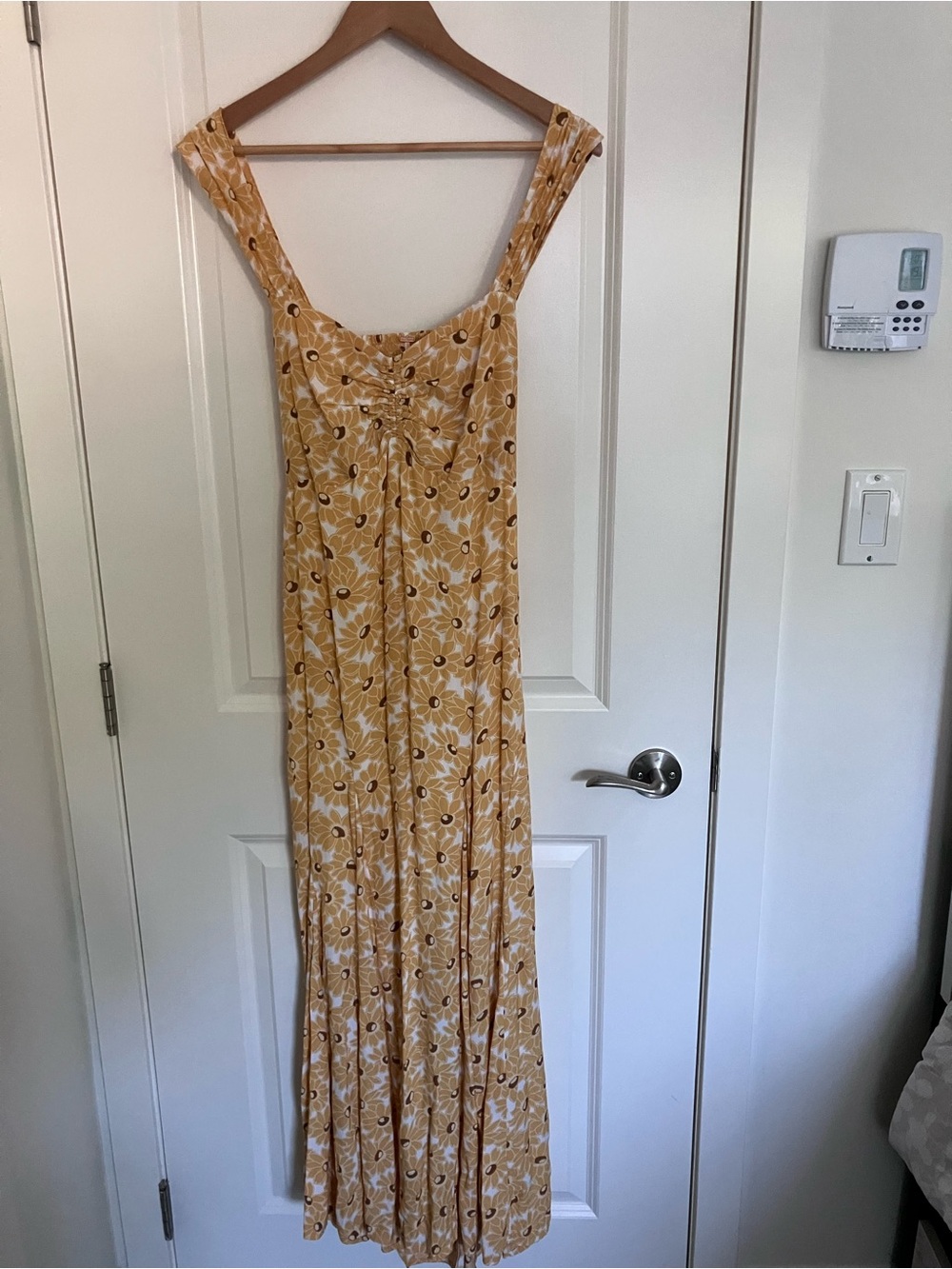 Free People Mustard Yellow Floral Smocked Dress